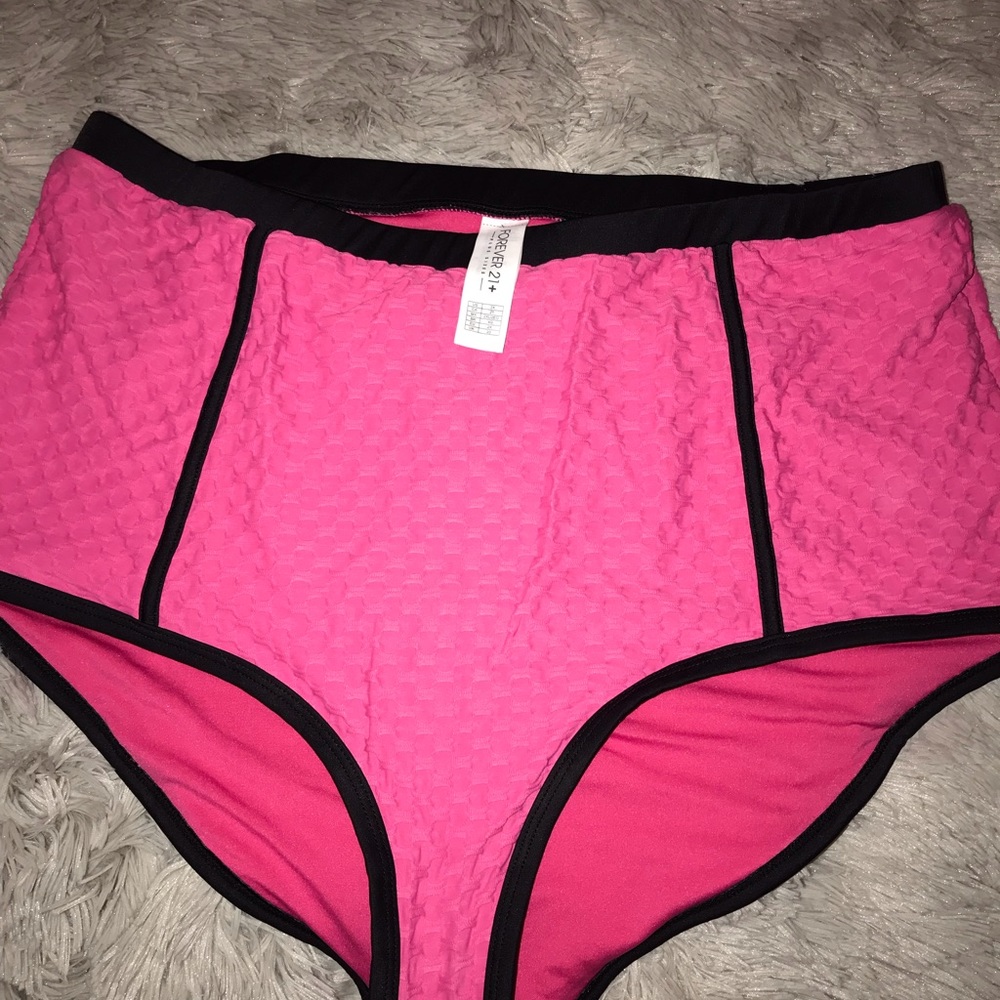 Black and pink high waisted swim brief